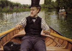 La visite du dimanche / Le canotage : un loisir au fil de l'eau par Gustave Caillebotte